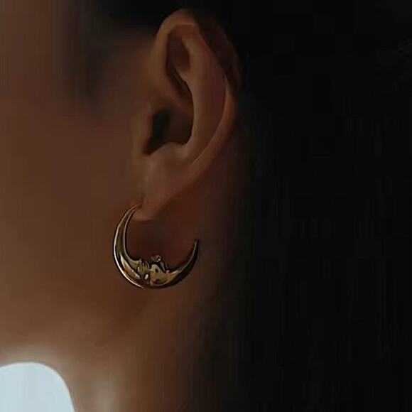 Gold Plated Moon Hoop Minimalist Earrings Earrings - Picture 4 of 6